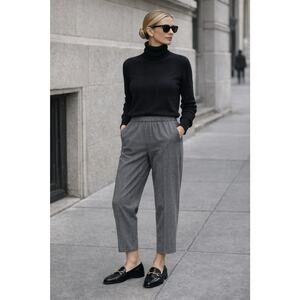 N.Peal Wool & Cashmere Ankle Trousers - S Grey Herringbone Soft Quiet Luxury